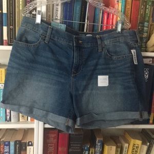 Distressed blue denim cut-off shorts, cuffed 14